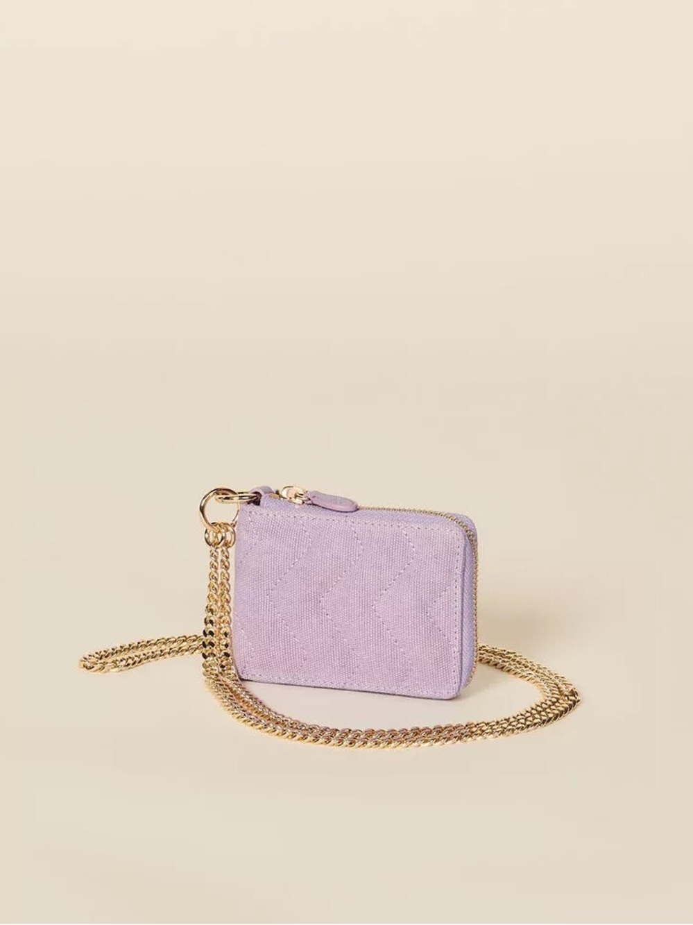 NWT Sandro Lilac Quilted Crossbody Wallet with Gold Chain
